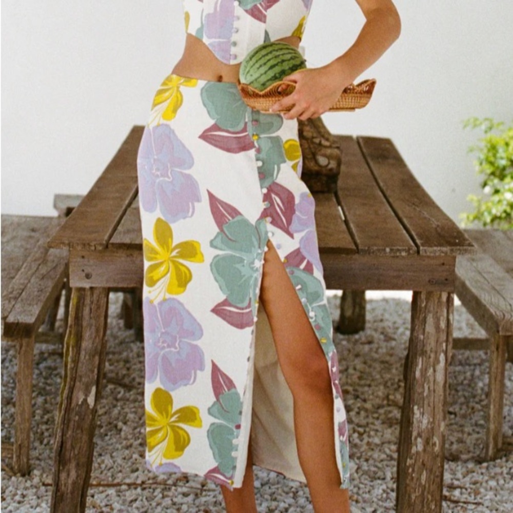 Sabo Skirt Oralia Floral Midi Skirt - Yellow, Blue, Purple